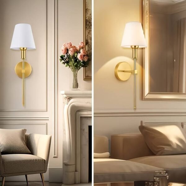 2pcs White Fabric Indoor Brass Wall Lights