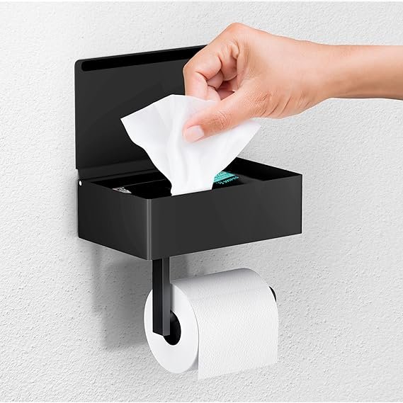 Matte Black Toilet Paper Holder with Shelf