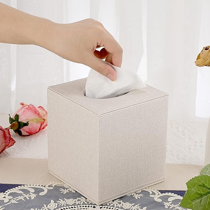 Square Linen Tissue Box Cover